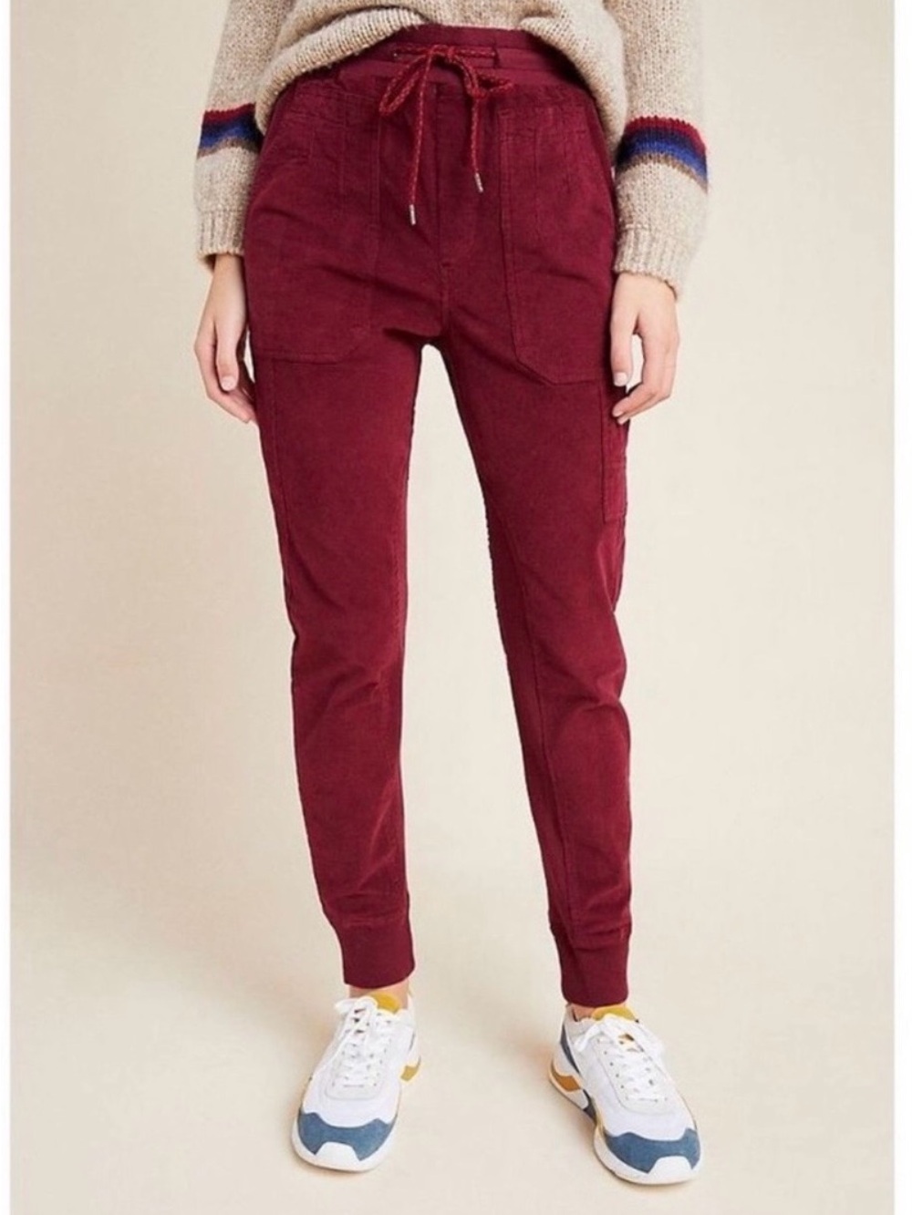 Anthropologie Corduroy Drawstring cargo Joggers in Wine